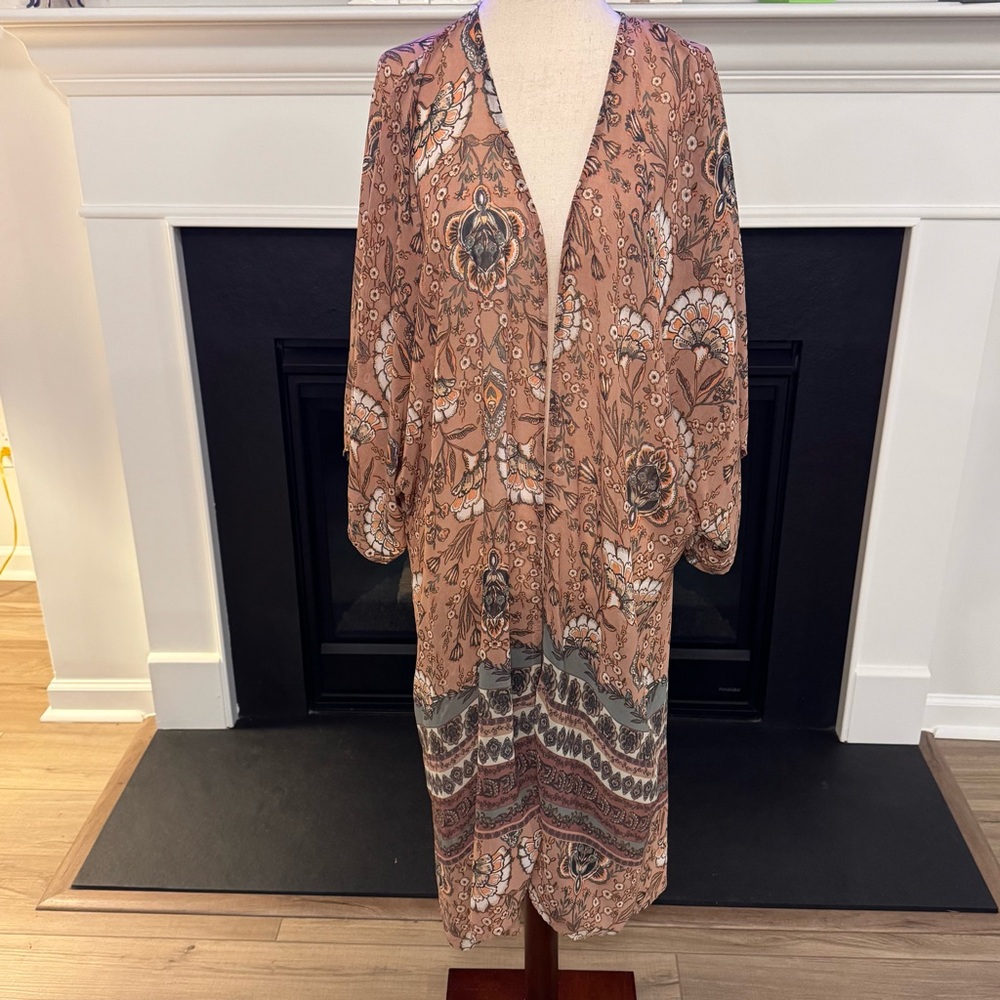 Knox Rose Floral Boho Sheer Duster – Size Large